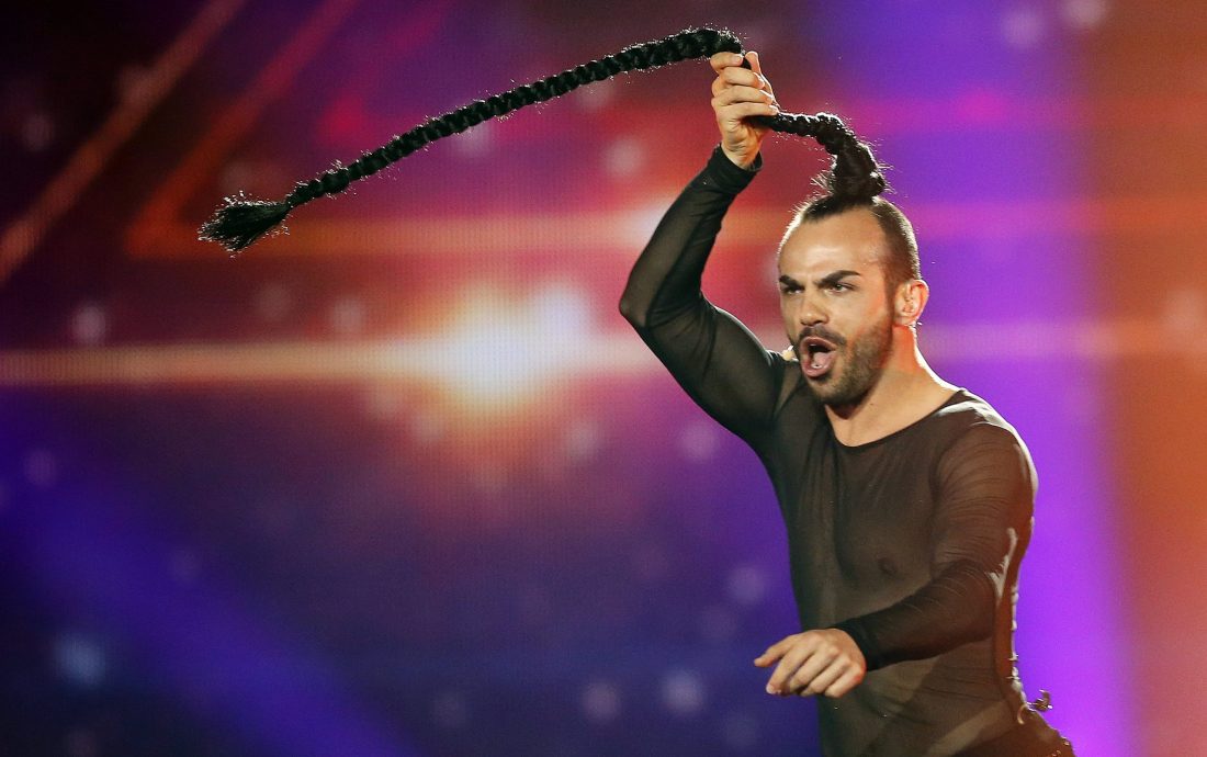 2017-05-08 18:07:36 epa05951328 Slavko Kalezic from Montenegro performs with the song 'Space' during rehearsals for the First Semi Final of the 62nd annual Eurovision Song Contest (ESC) at the International Exhibition Centre in Kiev, Ukraine, 08 May 2017. The ESC 2017 Grand Final is held on 13 May.  EPA/TATYANA ZENKOVICH