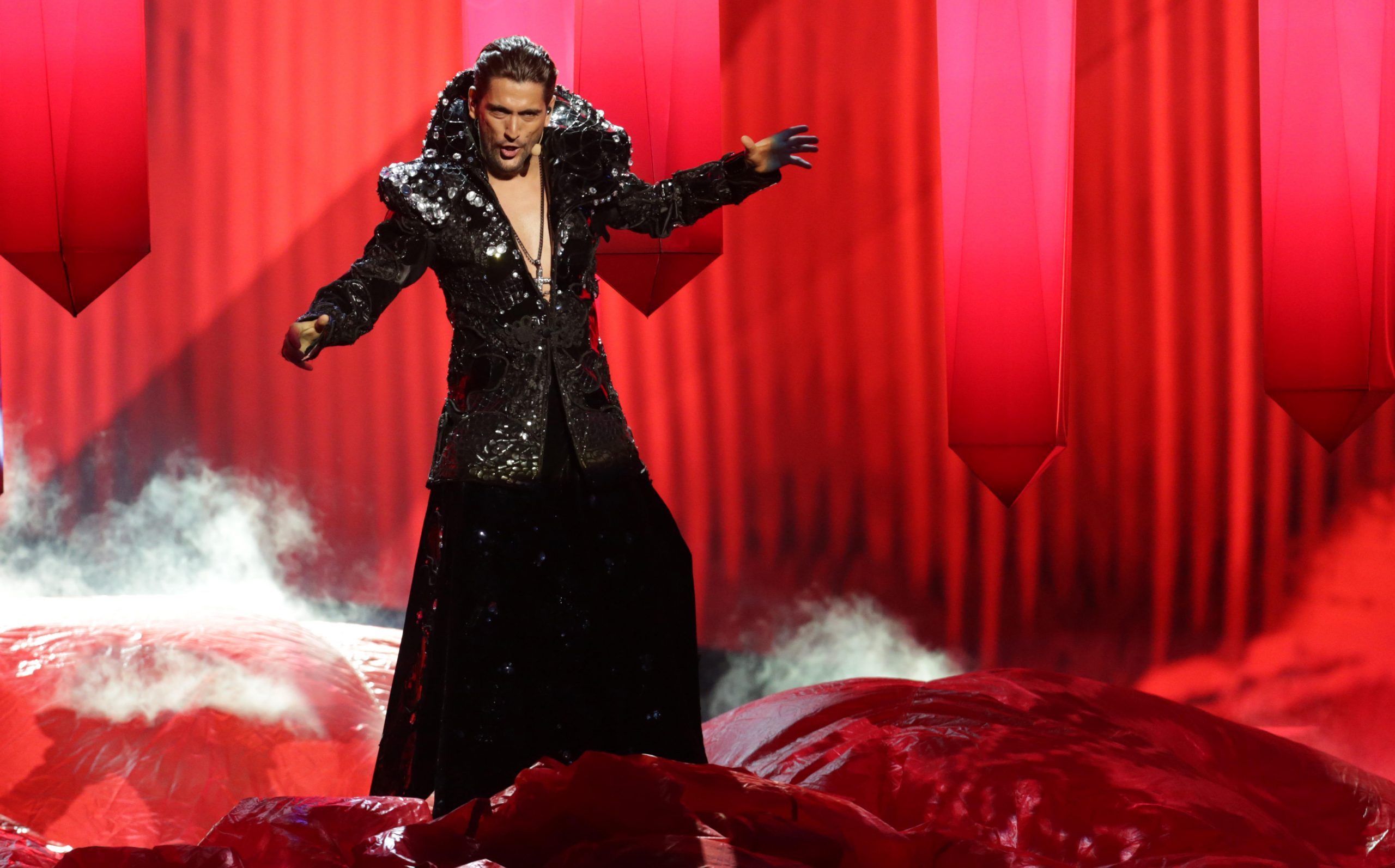D7YF7F Singer Cezar representing Romania performing during the dress rehearsal of the 2nd Semi Final for the Eurovision Song Contest 2013 in Malmo, Sweden, 15 May 2013. The grand final of the 58th Eurovision Song Contest (ESC) takes place on 18 May 2013. Photo: Joerg Carstensen/dpa