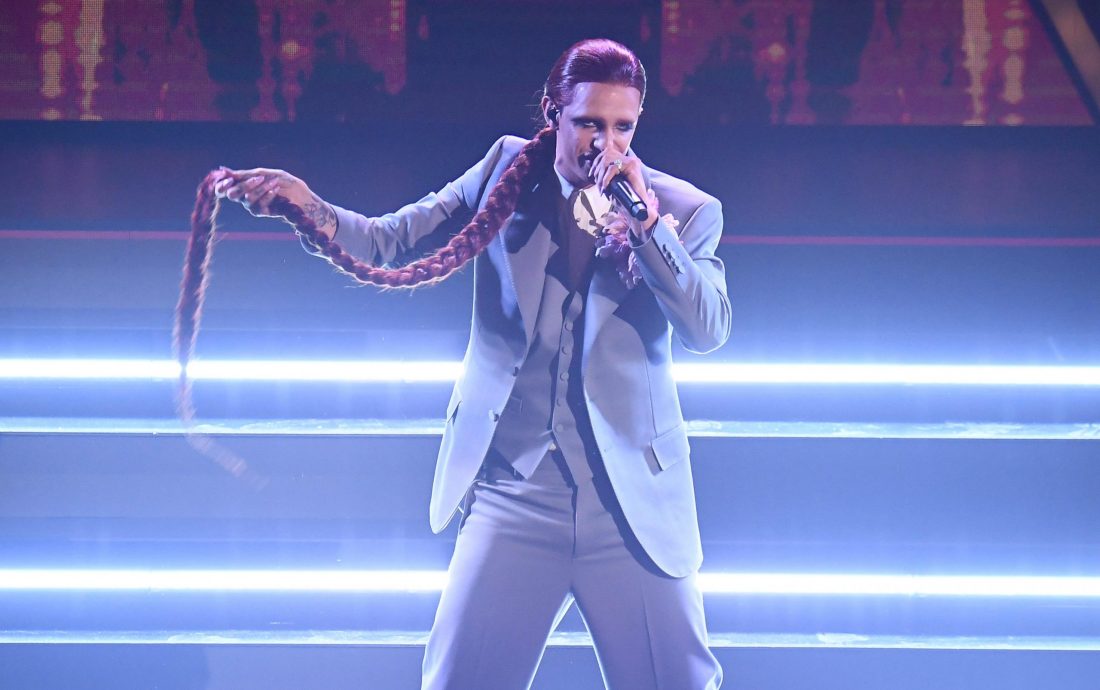 Italian singer Achille Lauro performs on stage at the Ariston theatre during the 71st Sanremo Italian Song Festival, Sanremo, Italy, 03 March 2021. The festival runs from 02 to 06 March.    ANSA/ETTORE FERRARI