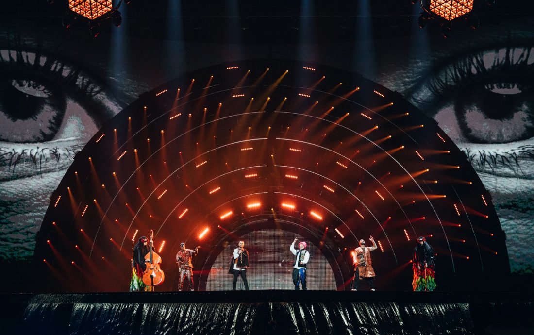 Ukraine’s Kalush Orchestra performing at the Eurovision Song Contest 2022 Semi Final One Jury Show