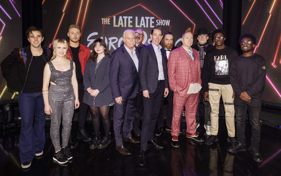 ***Embargoed 6am Fri 3rd Feb 2023** 
Repro Free: 02/02/2023 The Late Late Eurosong 2023 press preview with host Ryan Tubridy, Eurovision stalwart, commentator Marty Whelan and 6 competing acts.  The Late Late Eurosong 2023 press preview with host Ryan Tubridy, Eurovision stalwart, commentator Marty Whelan and 6 competing acts which are Wild Youth, Leila Jane, ADGY, CONNOLLY, Public Image Limited and
K Muni & ND. Picture Andres Poveda