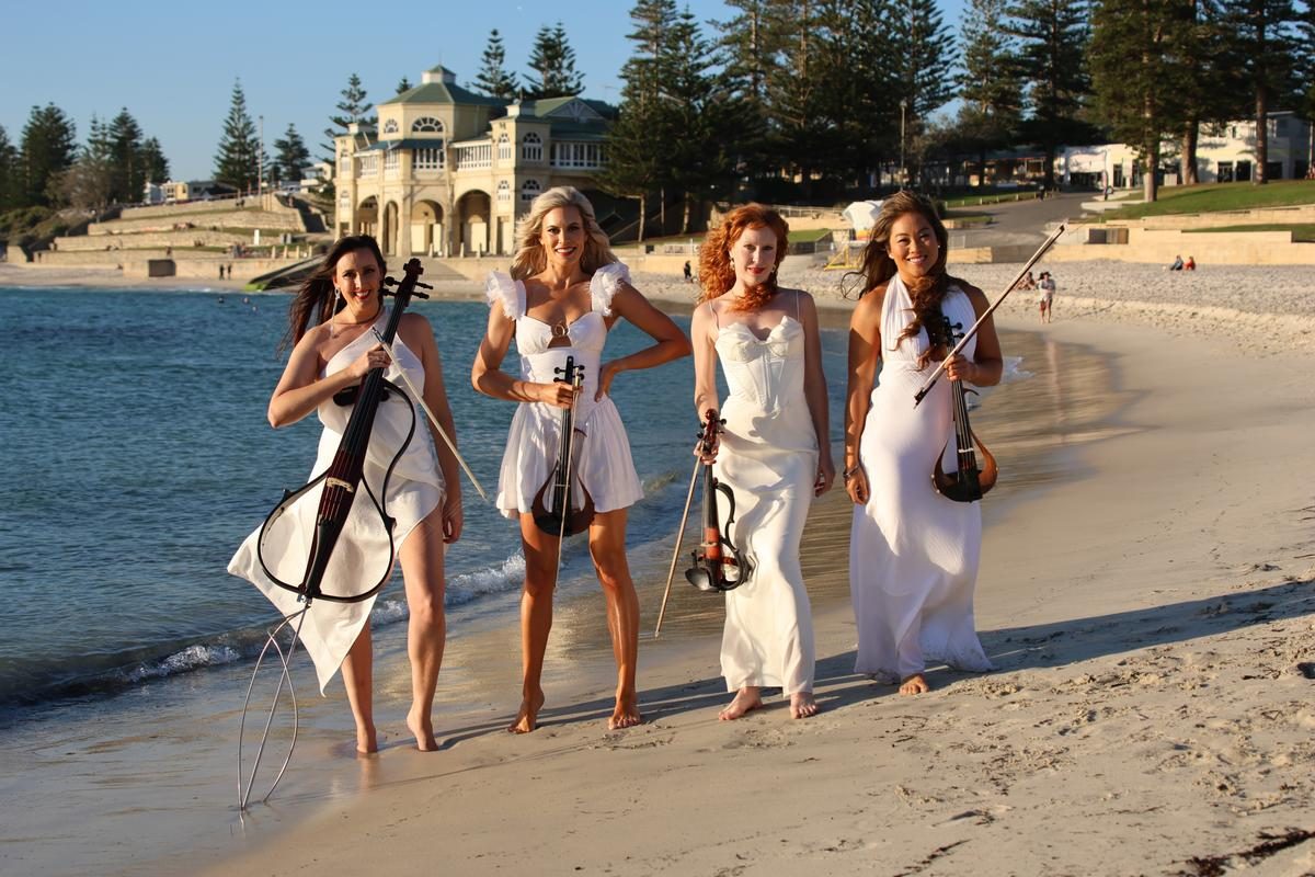INNEKA at Cottesloe Beach are Sacha McCulloch, Pascale Whiting, Madeleine Antoine and Jasmine Skinner.