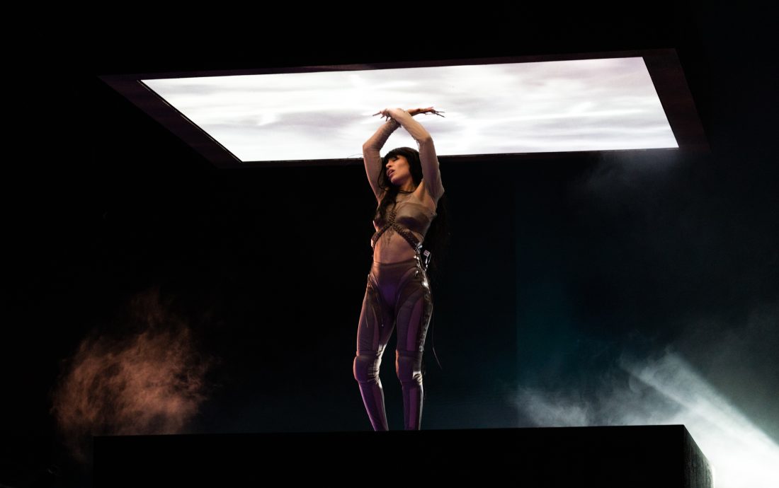 Loreen rehearsing Tattoo for Sweden at the First Rehearsal of the First Semi-Final at Liverpool Arena