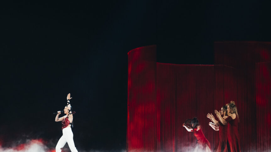 Blanca Paloma rehearsing Eaea for Spain at the First Rehearsal of the Grand Final at Liverpool Arena