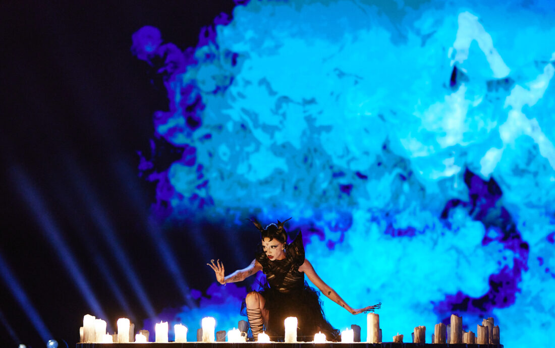 Hera Björk rehearsing Scared of Heights for Iceland at the Second Rehearsal of the First Semi-Final at Malmö Arena