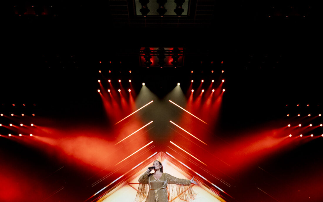 Hera Björk rehearsing Scared of Heights for Iceland at the First Rehearsal of the First Semi-Final at Malmö Arena