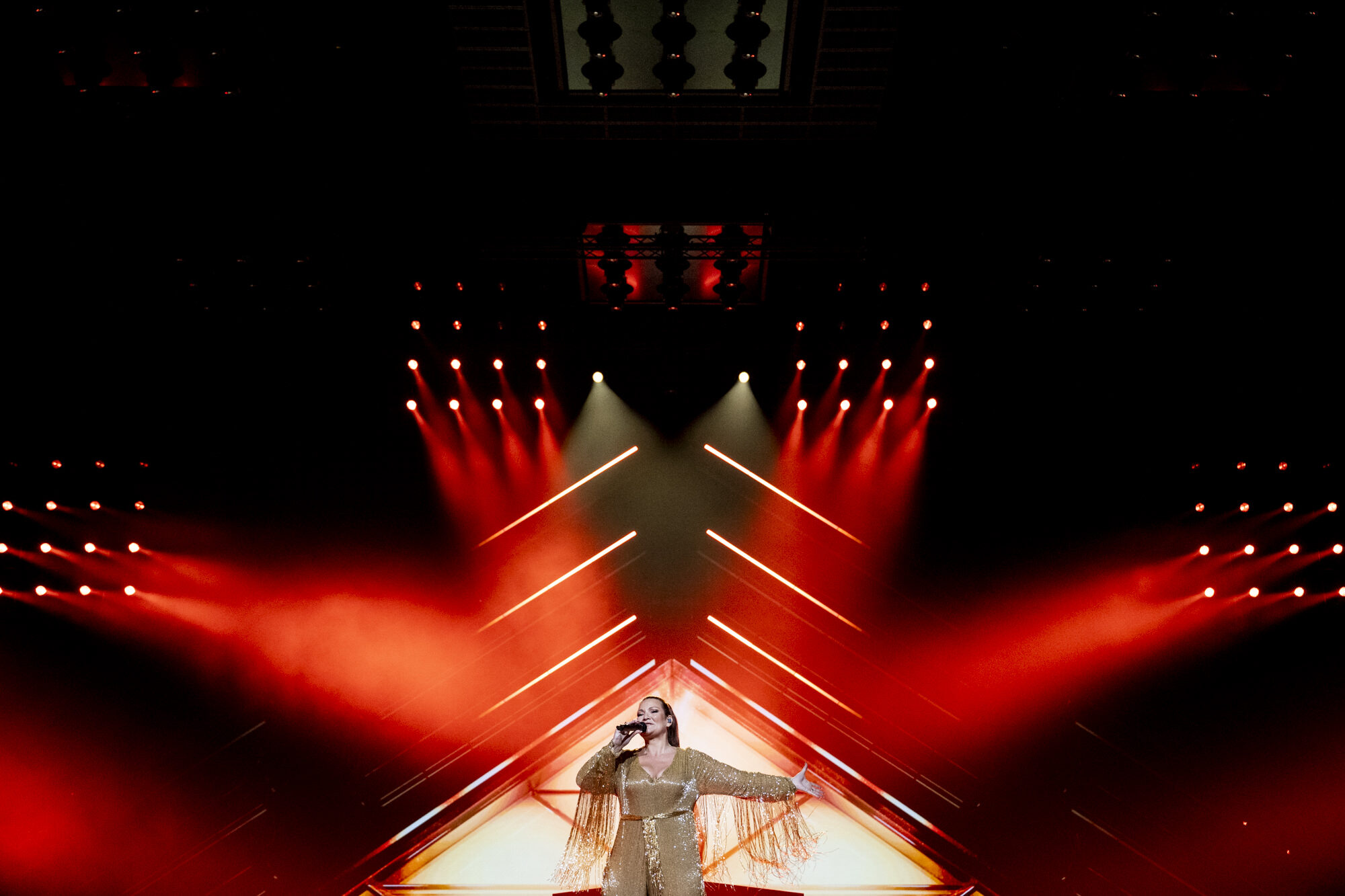 Hera Björk rehearsing Scared of Heights for Iceland at the First Rehearsal of the First Semi-Final at Malmö Arena