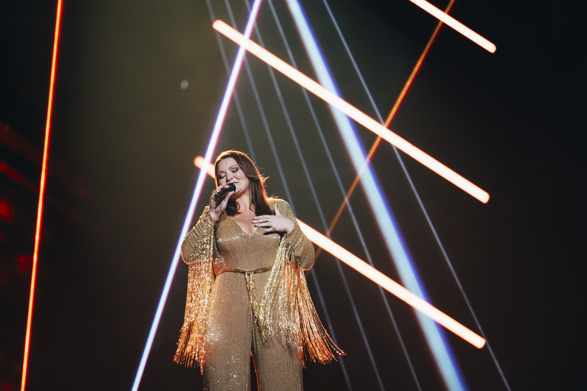 Hera Björk rehearsing Scared of Heights for Iceland at the Second Rehearsal of the First Semi-Final at Malmö Arena