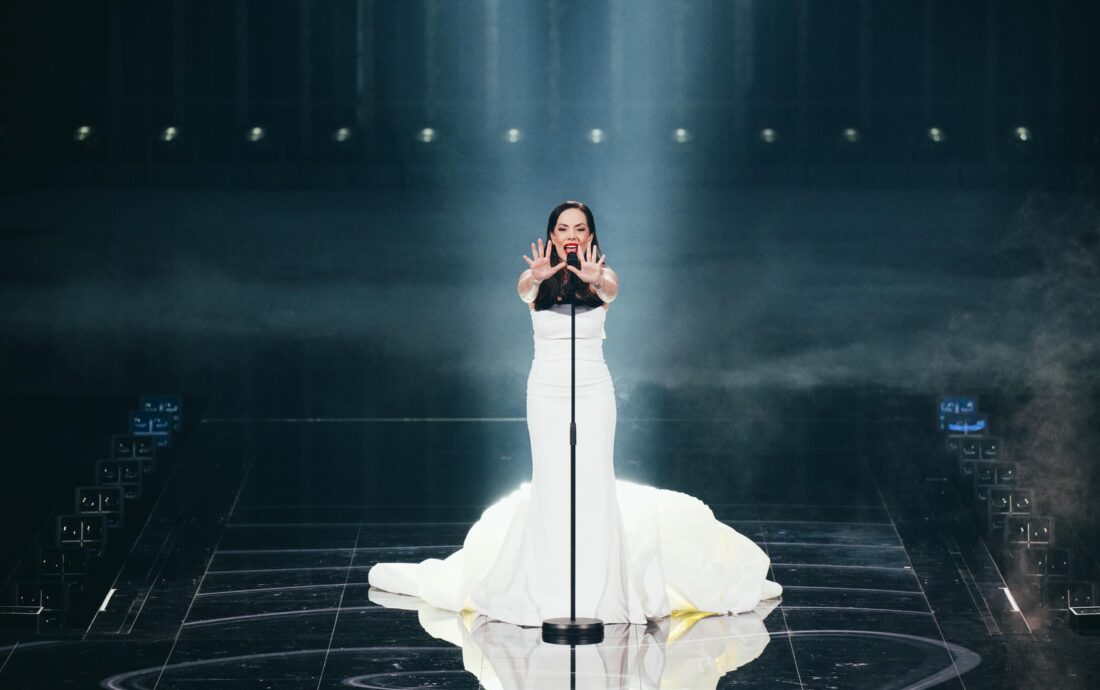 Nina Žižić rehearsing Dobrodošli for Montenegro at St. Jakobshalle