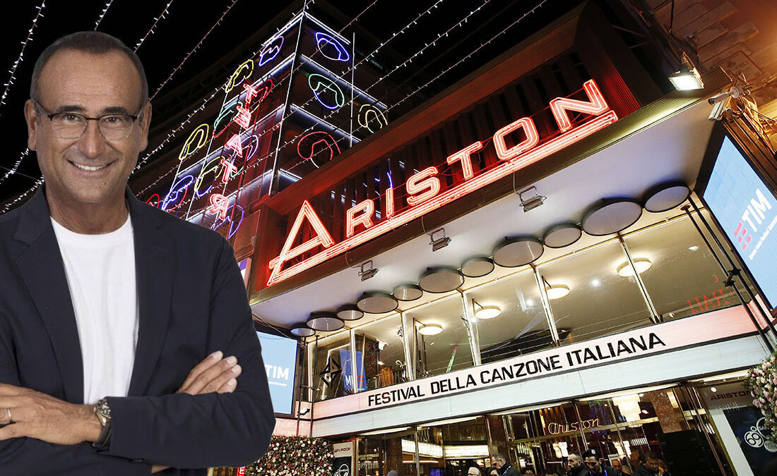 SANREMO, ITALY, February 4, 2019: Night view of the Ariston theatre during the 69th Italian Song Festival in Sanremo, Italy.