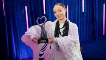 KYIV, UKRAINE - FEBRUARY 7: LELÉKA, winner of Ukraine’s National Selection for Eurovision 2026, with her trophy from the National Selection Final on February 7, 2026 in Kyiv, Ukraine. Ukraine hosted the final of the National Selection, where 10 artists competed for the chance to represent the country at the International Eurovision Song Contest, one of the world’s most prominent music events, scheduled to be held in May 2026 in Vienna, Austria. (Photo by Valeriia Mezentseva/Suspilne Ukraine/JSC "UA:PBC"/Global Images Ukraine via Getty Images)