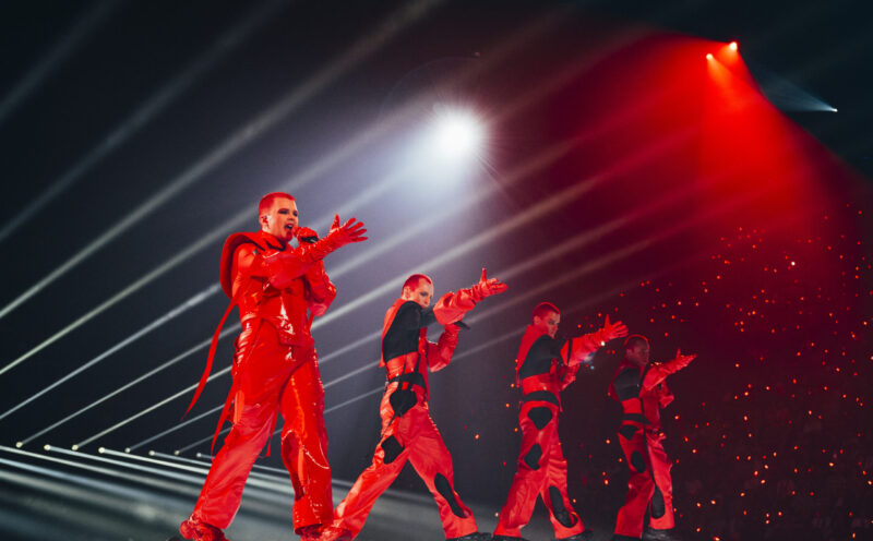 Red Sebastian performing Strobe Lights for Belgium at the First Semi-Final in St. Jakobshalle