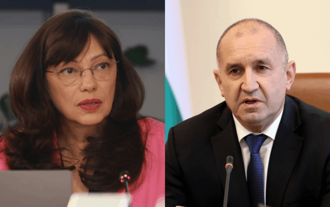 Milena Milotinova (directora de BNT) y Rumen Radev (primer ministro de Bulgaria)