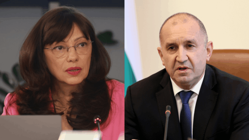 Milena Milotinova (directora de BNT) y Rumen Radev (primer ministro de Bulgaria)