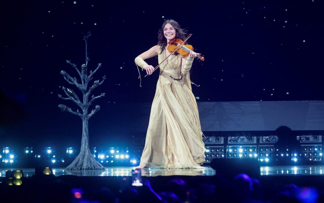 Luxembourgish singer-songwriter and violinist Eva Marija, representing Luxembourg with the song 'Mother Nature', performs during a dress rehearsal for the second semi-final of the Eurovision Song Contest 2026 (ESC) in Vienna, Austria on May 14, 2026. (Photo by Radek MICA / AFP via Getty Images)