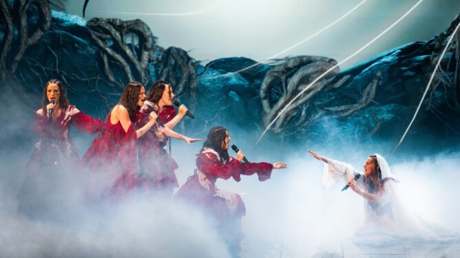 GRAND Final Performance: LELEK performing Andromeda for Croatia during the Grand Final of the Eurovision Song Contest at Wiener Stadthalle, Vienna 2026 on 15 May