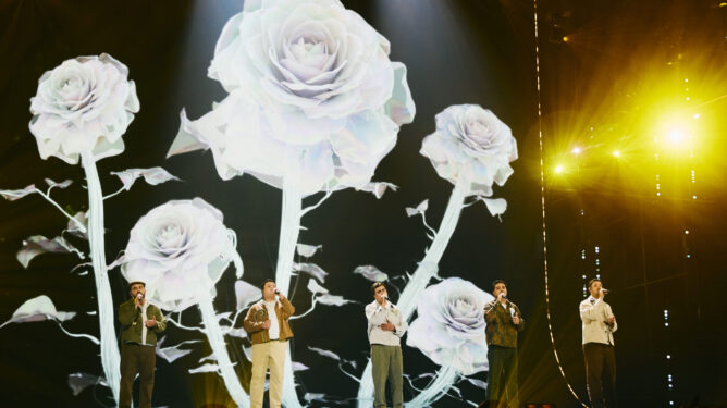 First Semi-Final Performance: Bandidos do Cante performing Rosa for Portugal during the
First Semi-Final of the Eurovision Song Contest at Wiener Stadthalle, Vienna 2026 on 11 May
